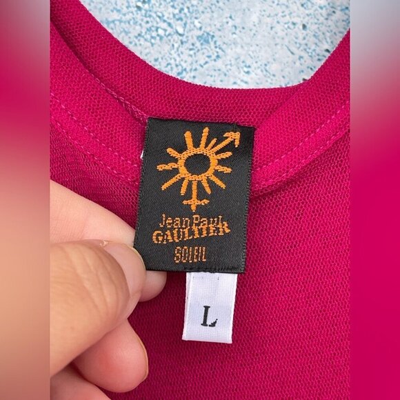 JEAN PAUL GAULTIER SOLEIL SLEEVELESS NEON PINK MAXI MESH DRESS SIZE LARGE - Picture 12 of 13